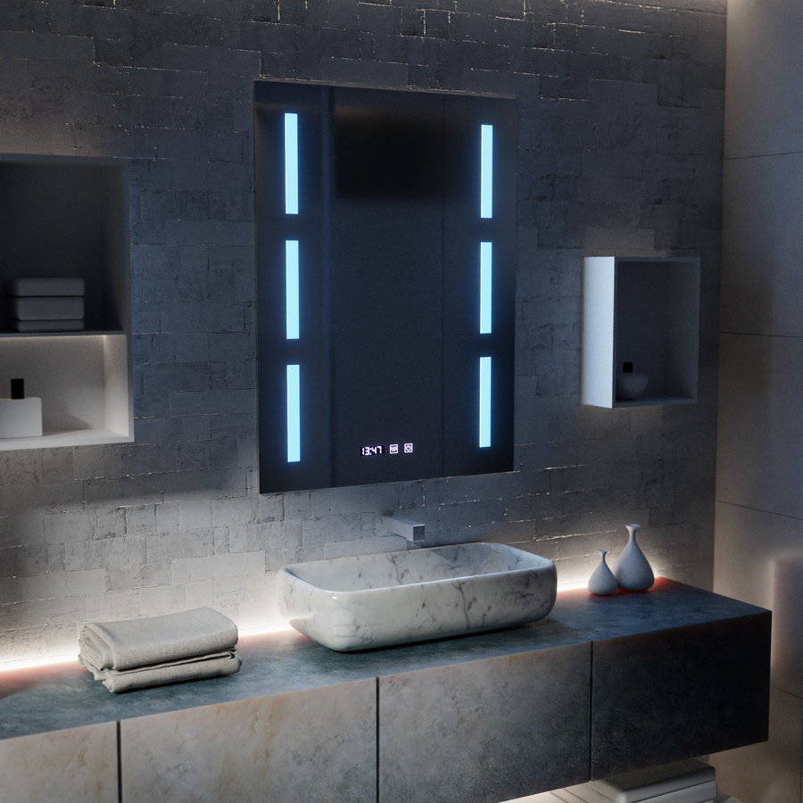 Miroir LED Touch Erich S86/60X80 Système anti-buée, horloge et température 60x80 cm