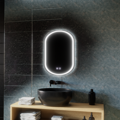 Miroir LED ovale, 45x65cm, Velara Touch, système anti-buée, intensité variable