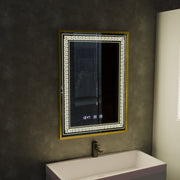 Miroir LED Touch Bruno, système anti-buée, horloge et température, 60x80 cm, cadre doré brossé, S84/60X80