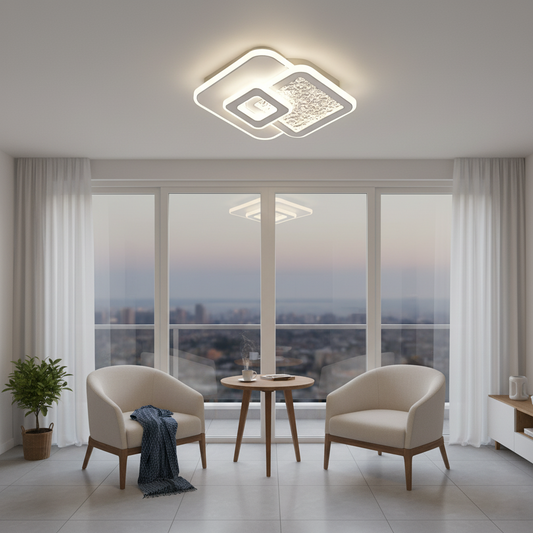 Lustre LED KOMPACTO 56W, 3 Carrés, Lumière Froid/Chaud/Neutre, Blanc