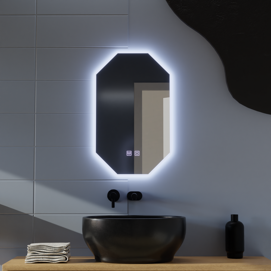 Miroir LED polygone E43S/50X80, système d'éclairage et de désembuage, 50X80cm