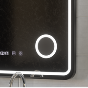 Ulrich Miroir Tactile LED Système de Désembuage, Horloge et Température Loupe Cosmétique Cadre Noir Brossé 60x80 cm