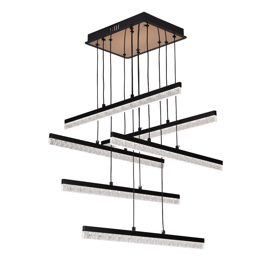 Lustre LED suspendu en acrylique LT181/6BK, 82W, lumière 3000/4000/6000K, noir, hauteur réglable