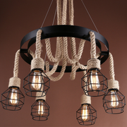 Lustre à roue LV580/6BK, 6*E27, marron, métal et ficelle