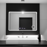 Miroir LED rectangulaire 120x80 Aura Riflesso Puro MotionGlow Marcello, système anti-buée, thermomètre et horloge, dimmable