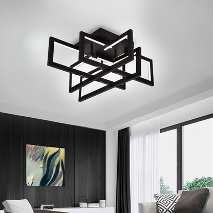 Lustre LED avec télécommande 96W, 4 éléments, Lumière froide/chaude/neutre, Dimmable, Noir