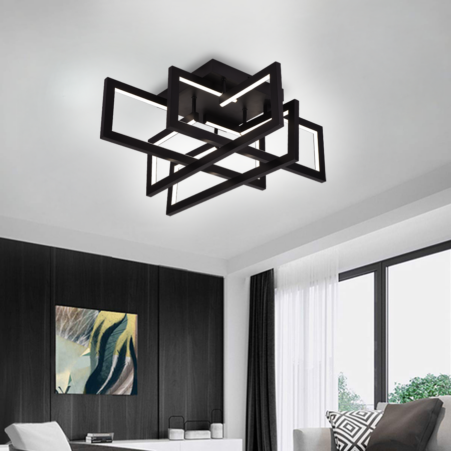 Lustre LED avec télécommande 96W, 4 éléments, Lumière froide/chaude/neutre, Dimmable, Noir