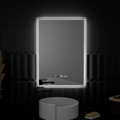 Miroir LED rectangulaire, 50x70cm, capteur ELANCEE MotionGlow Marcello, système anti-buée, horloge et thermomètre, intensité variable