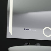 Miroir LED rectangulaire, 60x80 cm, Precision MotionGlow Marcello, système anti-buée, horloge et thermomètre, loupe cosmétique, variable