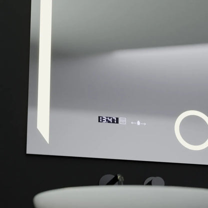 Miroir LED rectangulaire, 60x80 cm, Precision MotionGlow Marcello, système anti-buée, horloge et thermomètre, loupe cosmétique, variable