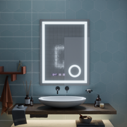 NIVERA Miroir Tactile LED Système de Désembuage, Horloge et Température Loupe Cosmétique 60x80 cm