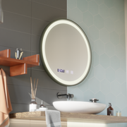 Miroir tactile LED NOVARA système anti-buée, horloge et température 80 cm cadre noir brossé