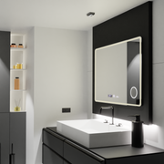 Miroir LED rectangulaire 120x80 Aura Riflesso Puro MotionGlow Marcello, système anti-buée, thermomètre et horloge, dimmable