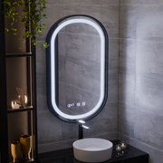Helmut Miroir Tactile LED Système de Désembuage, Horloge et Température 50x90 cm Cadre Noir Brossé Marcello Funghi