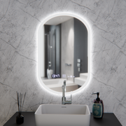 Miroir LED ovale, 50x80 cm, capteur Lucia Marcello, système anti-buée, horloge et thermomètre, intensité variable