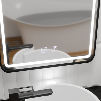 Miroir LED rectangulaire, 60x80cm, EDGE Touch, système anti-buée, cadre noir