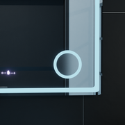 Miroir LED rectangulaire, 90x60 cm, Velour MotionGlow Marcello, système anti-buée, horloge et thermomètre, loupe cosmétique, intensité variable