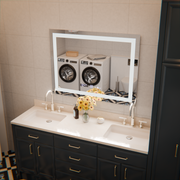 Miroir LED rectangulaire, 80x60 cm, Verite MotionGlow Marcello, système anti-buée, horloge et thermomètre, intensité variable