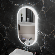 Miroir LED ovale, 50x100 cm, capteur Lucia Marcello, système antibuée, horloge et thermomètre, intensité variable