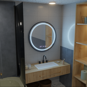 Miroir rond LED, 60 cm, Celeste Majesté Noir MotionGlow Marcello, système anti-buée, horloge et thermomètre, intensité variable