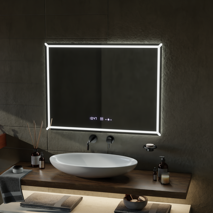 Miroir LED rectangulaire, 80x60cm, VillayTouch Marcello, système anti-buée, intensité variable