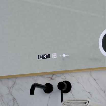 Miroir LED avec capteur MotionGlow Rosalia 80 x 60 cm Lumière chaude/froide/neutre Système anti-buée à intensité variable Thermomètre Horloge Collection Marcello Funghi