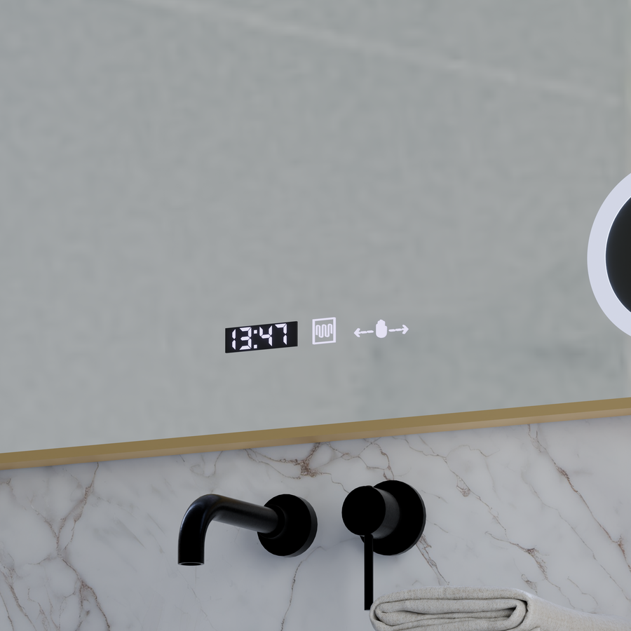 Miroir LED avec capteur MotionGlow Rosalia 80 x 60 cm Lumière chaude/froide/neutre Système anti-buée à intensité variable Thermomètre Horloge Collection Marcello Funghi