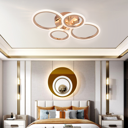 Lustre LED avec télécommande BETTY 43W, 4 Cercles, Lumière Froide/Chaude/Neutre, Dimmable, Or Brillant