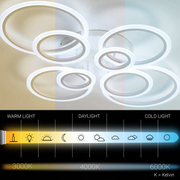 Lustre LED avec télécommande BETTY 130W, 8 Cercles, Lumière Froide/Chaude/Neutre, Dimmable, Blanc