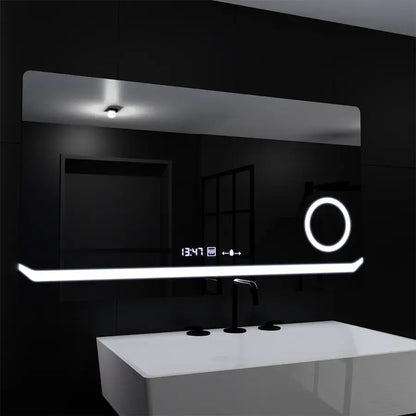 Miroir LED rectangulaire, 80x60 cm, Definition MotionGlow Marcello, système anti-buée, horloge et thermomètre, loupe cosmétique, intensité variable