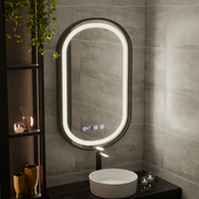 Helmut Miroir Tactile LED Système de Désembuage, Horloge et Température 50x90 cm Cadre Noir Brossé Marcello Funghi