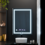 Miroir LED rectangulaire, 60x80 cm, Verite MotionGlow Marcello, système anti-buée, horloge et thermomètre, intensité variable