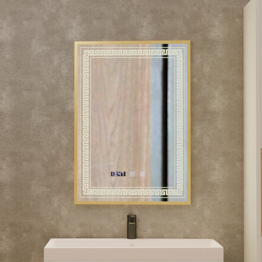 Miroir LED Touch Bruno système anti-buée, horloge et température 60x80 cm cadre or brossé, miroirs S84/60X80 Korman S par défaut titre Alessandro Design