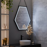 Miroir LED rectangulaire, 55x70cm, capteur Marcello MotionGlow, système anti-buée, horloge et thermomètre, intensité variable