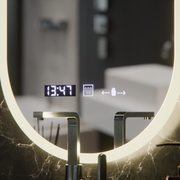 Miroir LED ovale, 50x80 cm, capteur Lucia Marcello, système anti-buée, horloge et thermomètre, intensité variable
