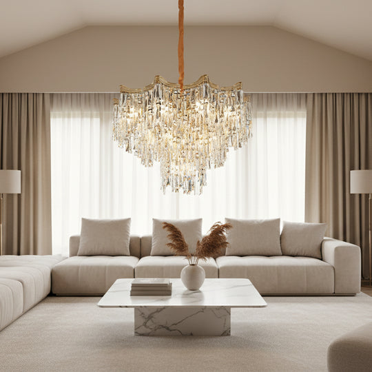 Lustre en cristal VETRA Nobile 6xE14, D40 cm, doré, hauteur réglable, métal et cristal
