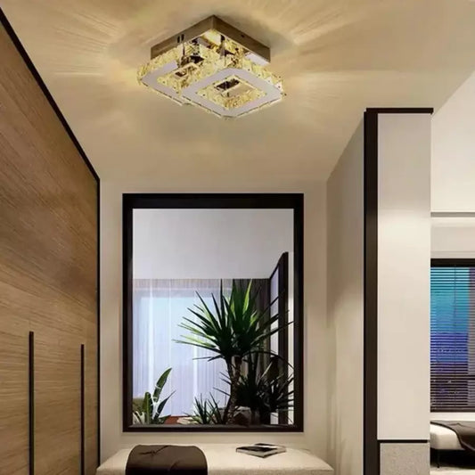 Lustre LED avec cristal JEREMIAH 48W, 2 Carrés, Lumière Froid/Chaude/Neutre, Dimmable, Chrome Brillant