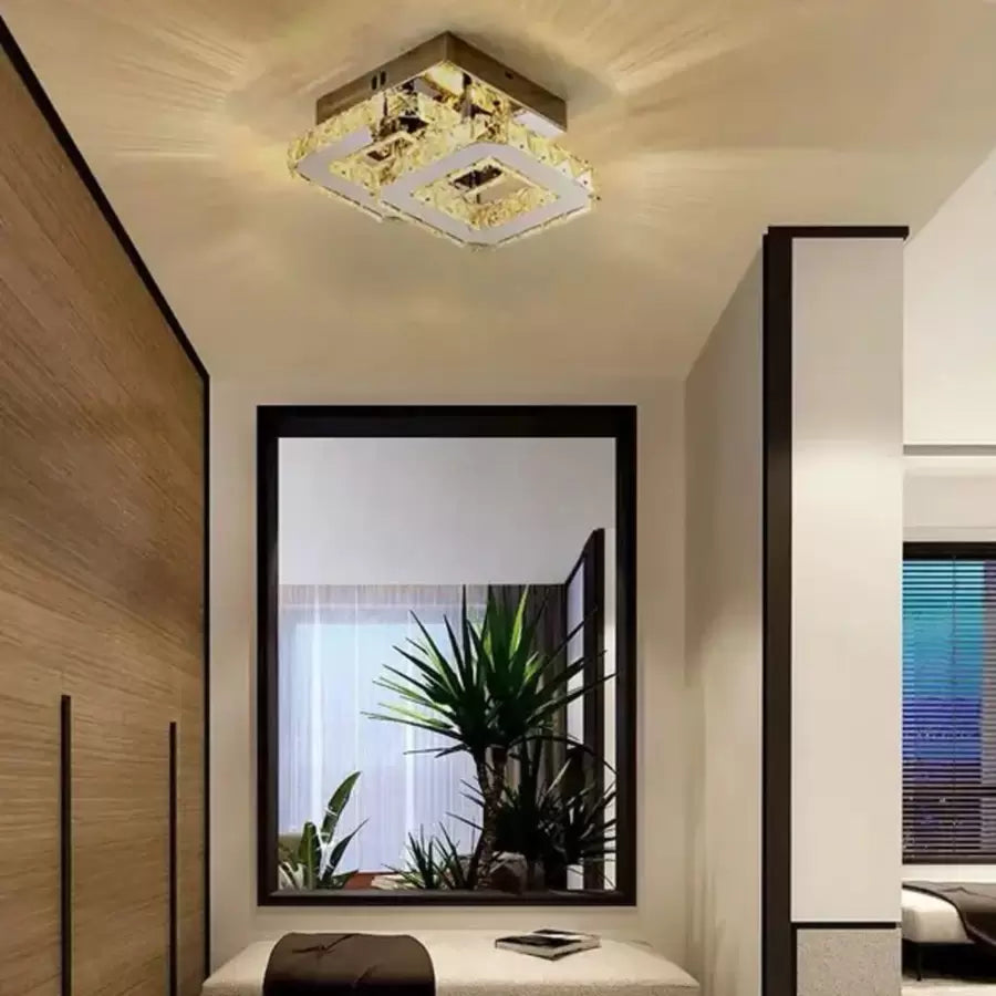 Lustre LED avec cristal JEREMIAH 48W, 2 Carrés, Lumière Froid/Chaude/Neutre, Dimmable, Chrome Brillant