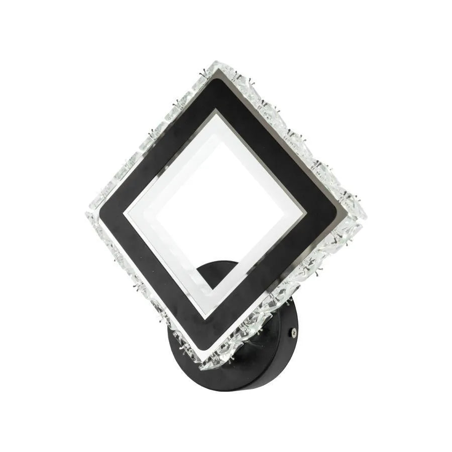 Applique LED TERRANO avec cristaux, carrée, 24W, lumière froide/chaude/neutre, noir et acier inoxydable