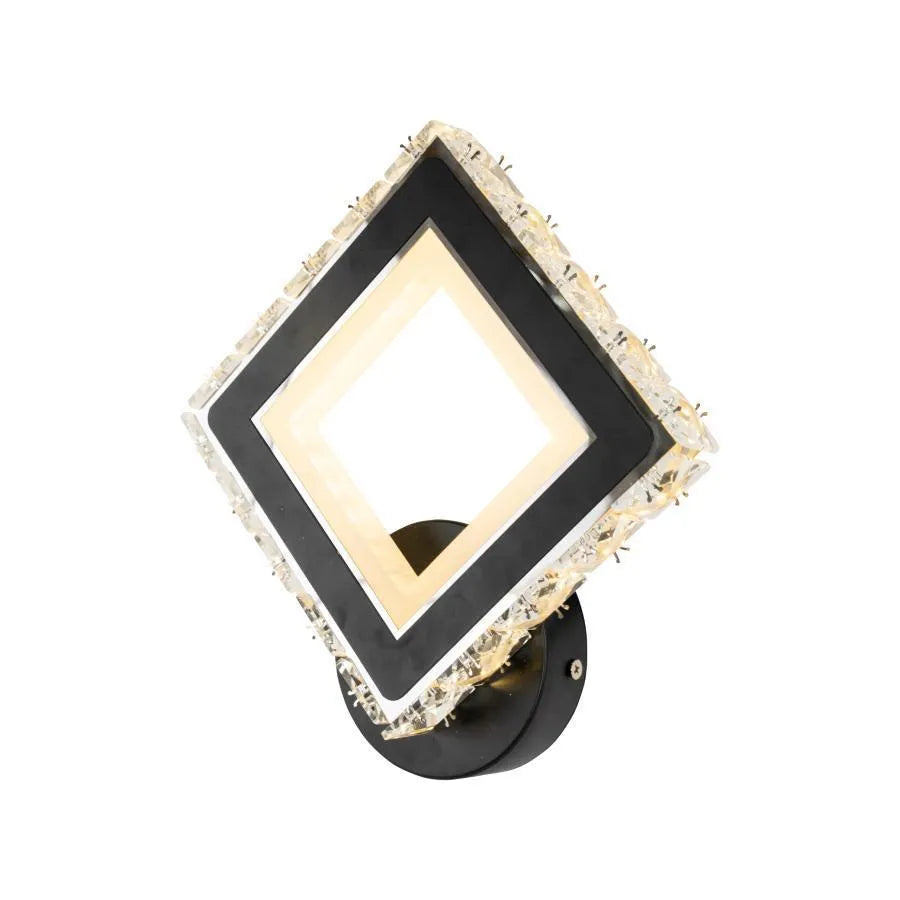 Applique LED TERRANO avec cristaux, carrée, 24W, lumière froide/chaude/neutre, noir et acier inoxydable