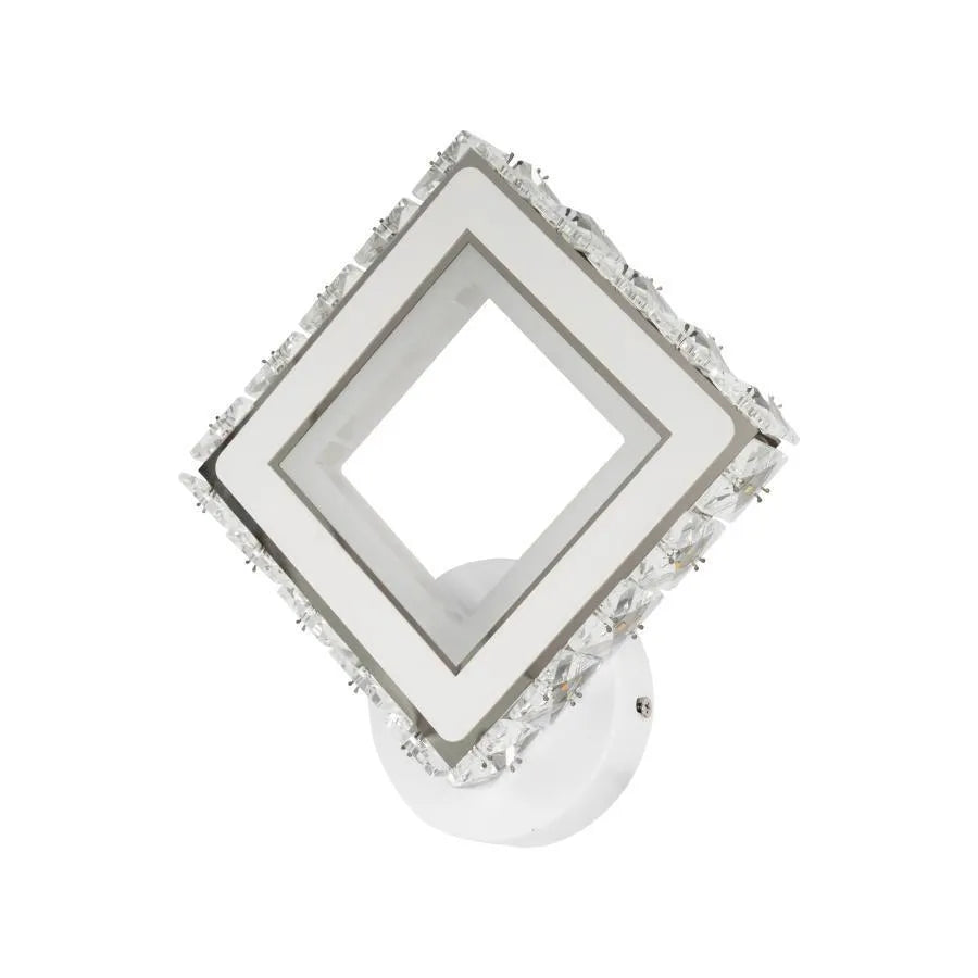 Applique LED TERRANO avec cristaux, carrée, 24W, lumière froide/chaude/neutre, blanc et acier inoxydable