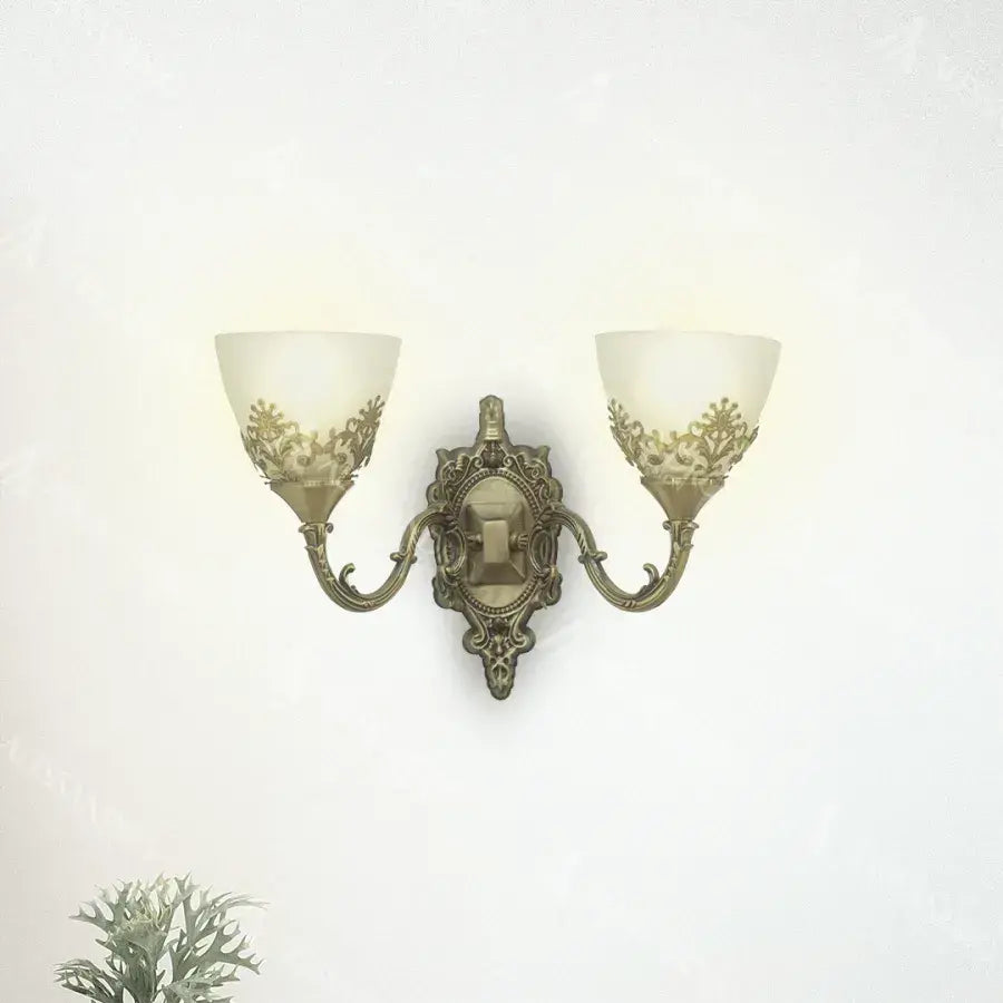 Applique rustique COTTAGE, 2*E27, Bronze avec Blanc, Métal et Verre