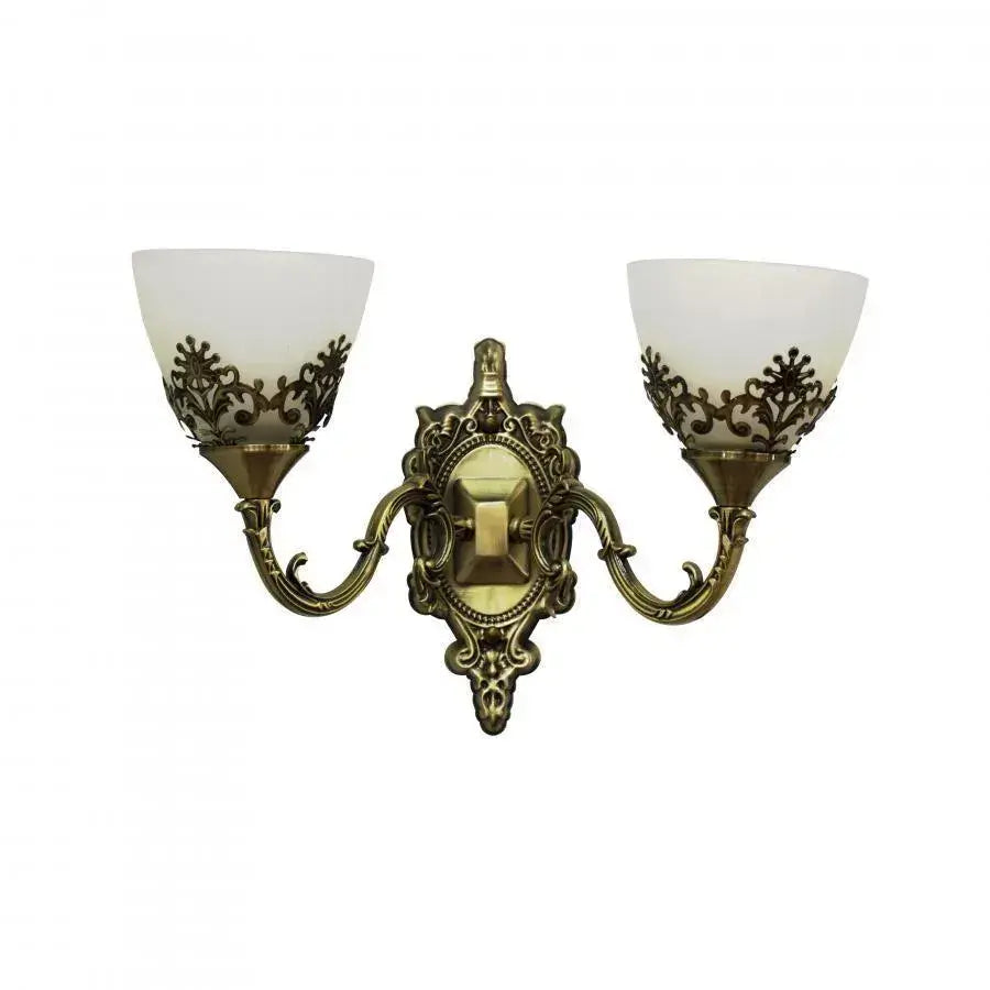Applique rustique COTTAGE, 2*E27, Bronze avec Blanc, Métal et Verre