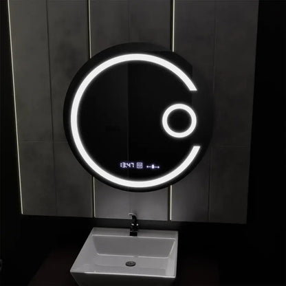 Miroir rond LED, 60 cm, Visio MotionGlow Marcello, système anti-buée, horloge et thermomètre, loupe cosmétique, intensité variable