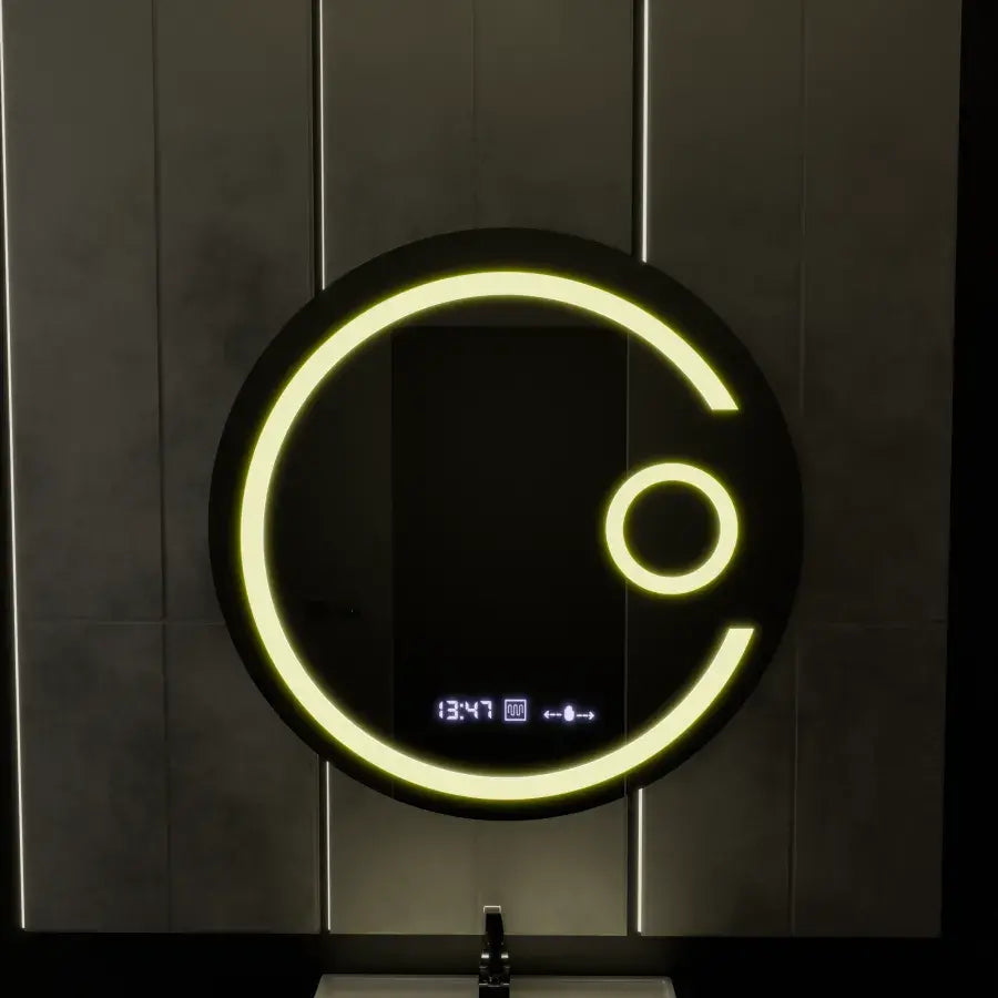 Miroir rond LED, 60 cm, Visio MotionGlow Marcello, système anti-buée, horloge et thermomètre, loupe cosmétique, intensité variable