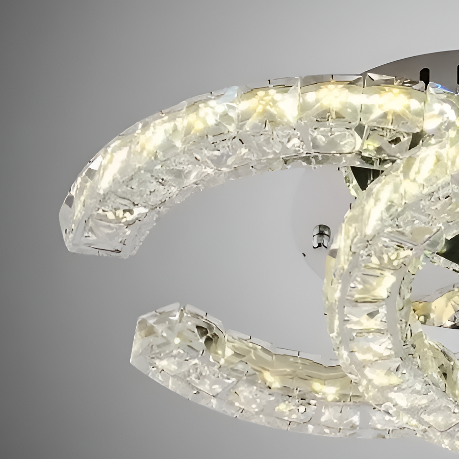 Lustre LED avec télécommande et cristal SHIA 27,1W, 2 Cercles, Lumière Froide/Chaude/Neutre, Dimmable, Chrome Brillant