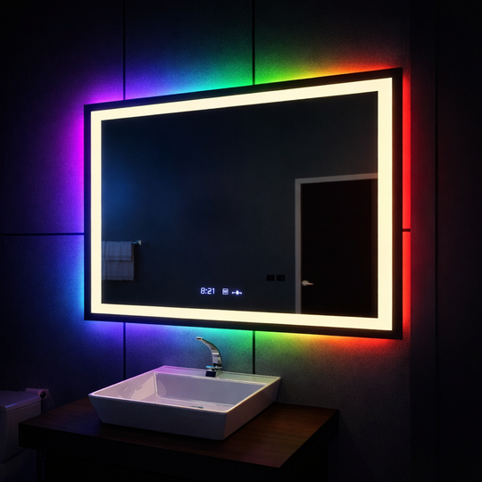 Miroir LED rectangulaire, 100x60 cm, Verite MotionGlow Marcello, système anti-buée, horloge et thermomètre, intensité variable, W09/100X60BTRGB Marcello Mirrors Default Title Alessandro Design