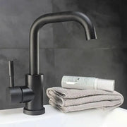 Robinet d'évier avec bec rotatif, noir, acier inoxydable SUS304, LY008C