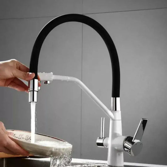 Robinet de Cuisine avec 3 Robinets Robinet Flexible Sanitaire Laiton Blanc - Noir Robinets de Cuisine Titre Par Défaut Alessandro Design