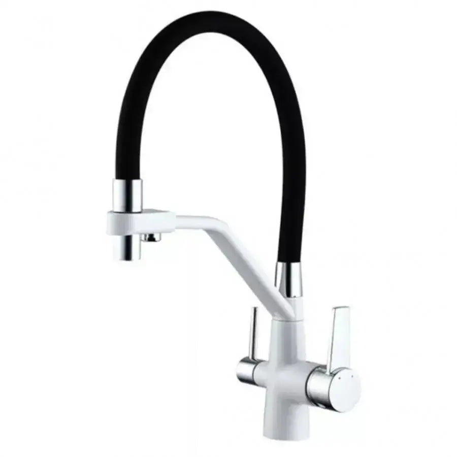 Robinet de Cuisine 3 Voies Robinet Flexible Sanitaire Laiton Blanc - Noir